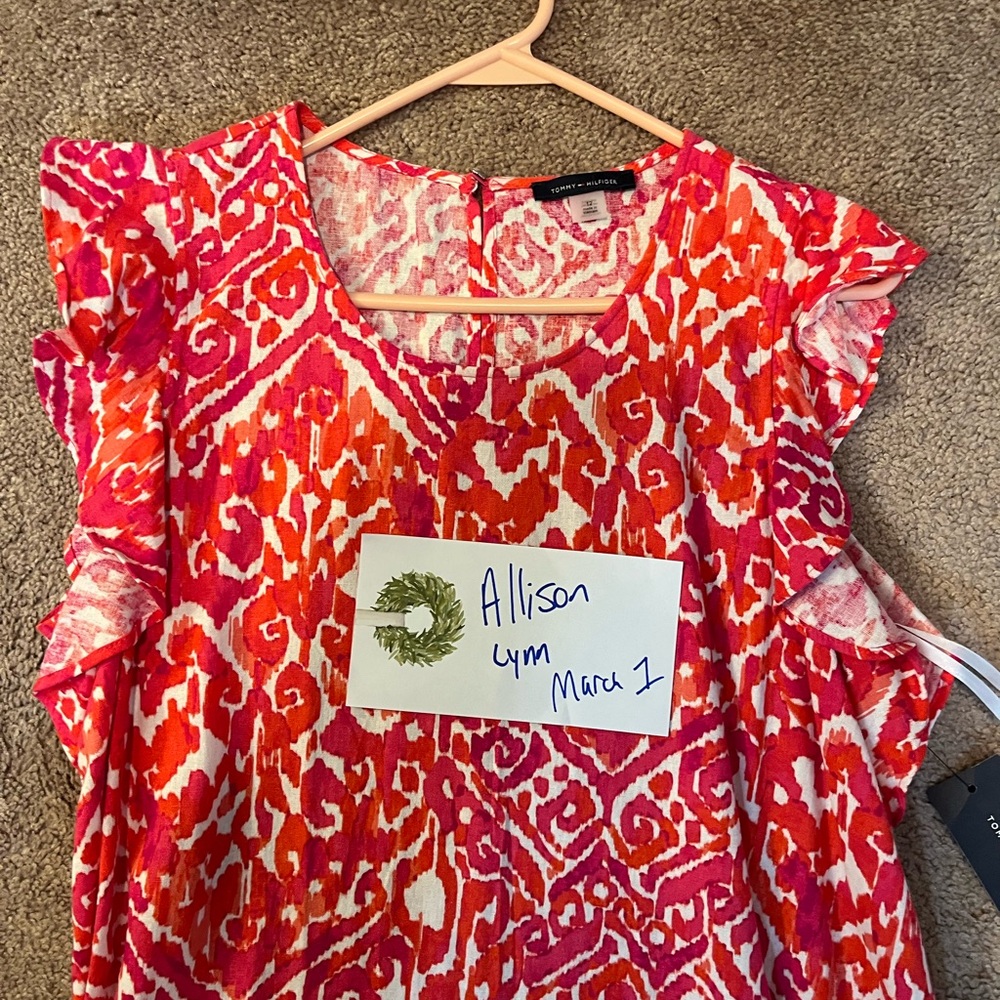Tommy Hilfiger Women's Red and Pink Patterned Dress - Picture 6 of 9
